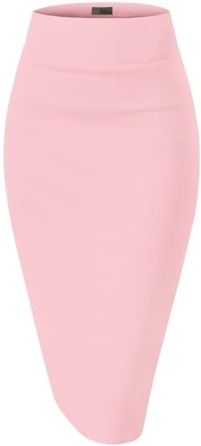 Hybrid & Company Women's Premium Nylon Ponte Stretch High Waist Pencil Suit Skirt Below Knee KSK45002 1073T Blush XL