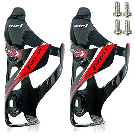 Wiel Full Carbon Fiber Bicycle Bike Light Drink Water Bottle Cage Holder (2Pcs Black Red)