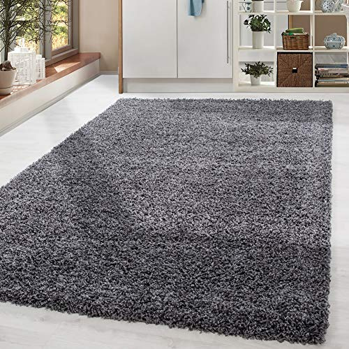 HomebyHome Shaggy Teppich Wohnzimmer 140 x 200 cm - Shaggy Teppich Hochflor Grau Extra Weich und Flauschig - Waschbarer Langflor Teppiche für Schlafzimmer, Küche, Flur - Carpet, Halı, Kilim