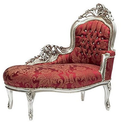 Way Home Store Dormeuse POLTRONA PAOLINA barocco stile francese Luigi XVI argento e rosso