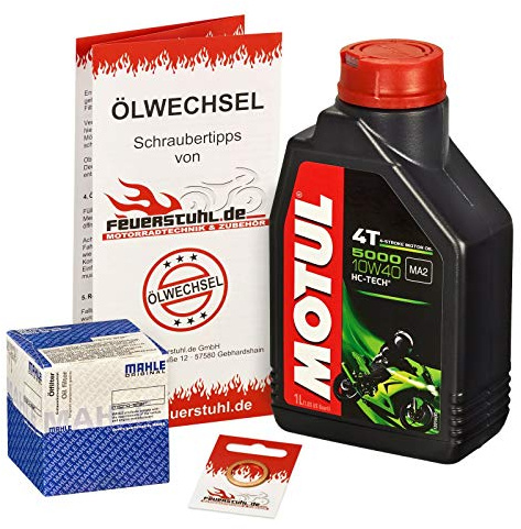 Motul 10W-40 Öl + Mahle Ölfilter für Kawasaki KLX 125, 10-15, LX125C - Ölwechselset inkl. Motoröl, Filter, Dichtring