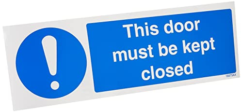 V Safety This Door Must Be Kept Closed Sign - 300mm x 100mm - Self Adhesive Vinyl