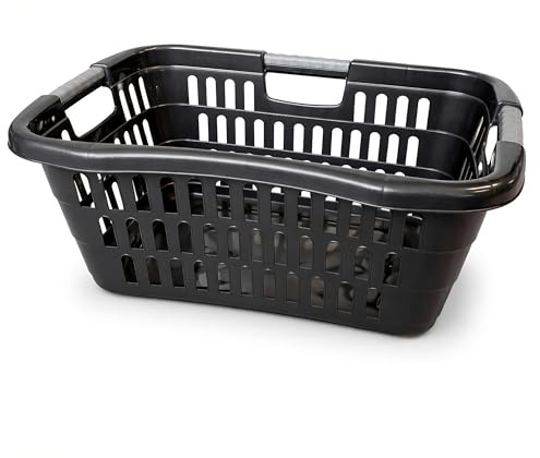 HRB Wäschekorb Plastik, 30L Wäsche Box Volumen, Wäschesammler mit 53 x 40 x 23 cm Außenmaß, Wäsche Sortierer groß, Aufbewahrungskorb (1, Grau)