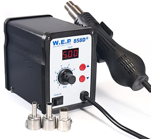 YUNRUX 858D Lödstation varmluft lödstation omarbetningsstation SMD omarbetning varmluftsstation LED digital temperaturdisplay 100 ~ 500 °C 700 W WEP 858D + varmluftspistol handtag
