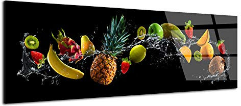 DECLINA Tableau verre acryliques, décoration murale cuisine, tableau plexi, Tableau de fruits, déco moderne Fruits Party, 80x30 cm