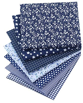 Patchwork Stoffe Paket – 7 Stück 50×50 cm – 100% Baumwolle Stoffe – Fat Quarter Stoffpaket Blau Weiß – Baumwollstoff für Nähen, Quilten, Patchwork, Basteln, Kleidung, DIY Projekte