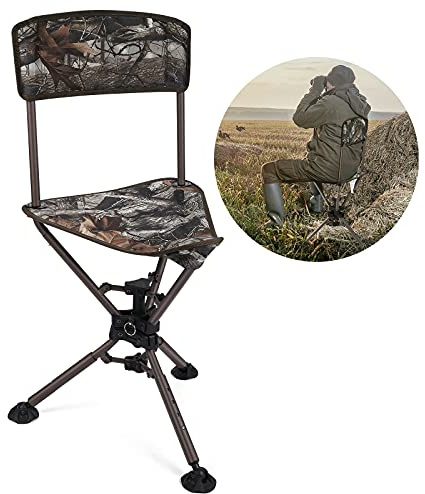 KEMIMOTO Tripod Swivel Hunting Chair, 360 Degree Blind Chairs with Backrest, Folding Camo Seats, Height Adjustable for Hunting Fishing Camping