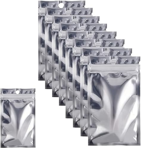 100 Piezas Bolsas a Prueba de Olores Resellable Aluminio Resellable de Bolsa Ziplock Plana, Bolsa de Mylar Plano para Alimentos, Dulces, Joyas (10 x 17,5 cm / 4 x 7 pulgadas)