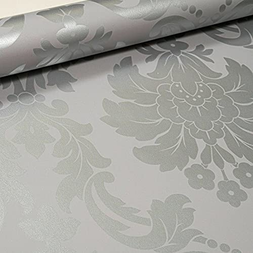 SOPHIE LAURENCE Traditional Vintage Metallic Floral Grey Silver Damask Wallpaper for Living Room Bedroom