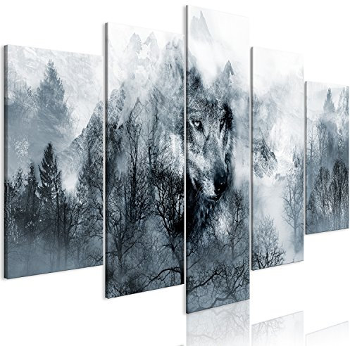 murando Acoustic Canvas Wall Art Wolf 200x100 cm / 79 x 39 picture with acoustic foam sound absorption print image Artwork 5 pcs room acoustics soundproofing Forest g-A-0139-b-m