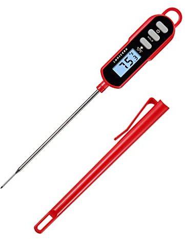 Lonicera Digital Cooking Thermometer for Bread Baking, Food and Water Temperature Measurement. Waterproof and Long Stem with Meat Temp Guide, Display with Backlit (Red)