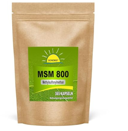MSM (Methylsulfonylmethan, organischer Schwefel), vegane Kapseln à 800 mg, Premium-MSM (99,95% Reinheitsgrad), 365 Stück im Beutel, ohne Zusatzstoffe, Bonemis®