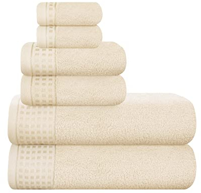 GLAMBURG Ultra Soft 6er-Pack Baumwoll-Handtuch-Set, enthält 2 übergroße Badetücher 70x140cm, 2 Handtücher 40x60cm und 2 Waschbetten 30x30cm, Umweltfreundlich und 100% recycelbar, elfenbeinfarben