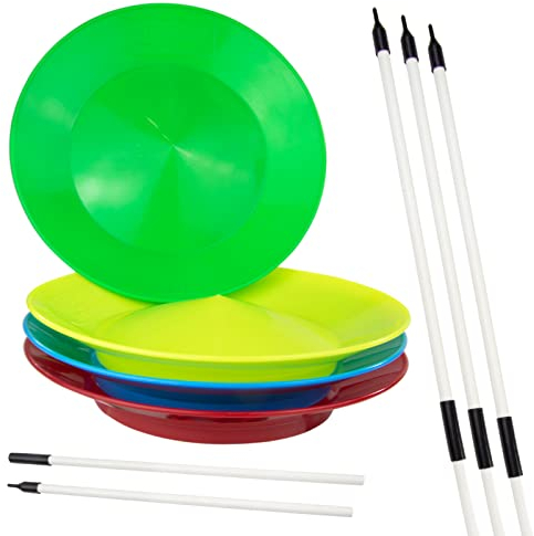 Juggle Dream Satz von 4 Drehteller Jonglierteller mit 4 teilbare Handstäbe Klassische Zirkusdrehteller für Kinder und Erwachsene Spinnplatten