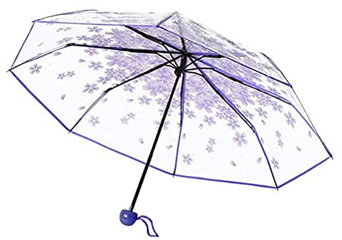 TOPINCN Parapluie Transparent Fleurs de Cerisier pour la Pluie, Parapluie Transparent Parapluie Pliant Étudiant Parapluie Décoration de Mariage Accessoires Photo Parapluie pour Enfants (Purple)