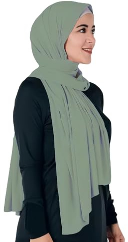Lina & Lily Non-see-through Premium Jersey Maxi Hijab Head Scarf Wrap for Muslim Women (Dusty Green)