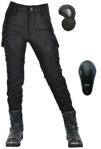 HOMDECR Femme Pantalon Moto,Jeans Moto Très Extensible Respirant Imperméable Randonnee Pantalon De Travail Cargo Racewear Protection Moto Pantalon avec 4 Protéger Pads Amovibles (2XL)