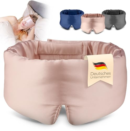 bene-sleep® verbesserte Schlafmaske – Neues Modell – Schlafkomfort aus 100% Maulbeerseide | Seidenschlafmaske für erholsamen Schlaf | Hautfreundlich & fördert längeren REM-Schlaf | 100% lichtdicht