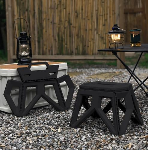IlGruppone Sgabello Pieghevole Multiuso Portata 150 Kg Salvaspazio Ultraresistente Cucina Bagno Giardino Sedia Campeggio Adulti Bambini Con Maniglia Trasportabile - Nero - Misura Piccola
