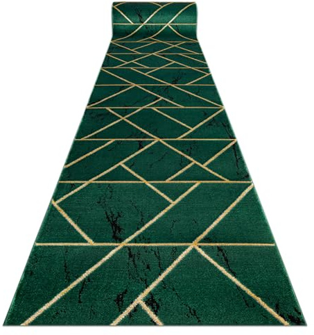 rugsx Tapis de Couloir Emerald Exclusif 1012 Glamour, Marbre, élégant, géométrique pour Chambres, couloirs, entrée Vert Bouteille/Or 100x1250 cm