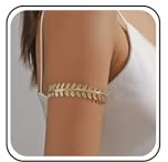 Inateannal Brazalete para brazo superior de hoja dorada, pulsera para brazo superior de hoja de remolino, pulsera ajustable abierta para boda, joyería para mujeres y niñas, Zinc, No es una piedra