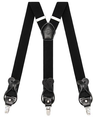 Kohentact Braces for Men Trousers with Clip and Button Attachment Options, Includes 6 Buttons, 1.4 Inch Width Y-Shape for Heights up to 6'7, Stainless Steel, XL Elasticity Adjustment Suspenders