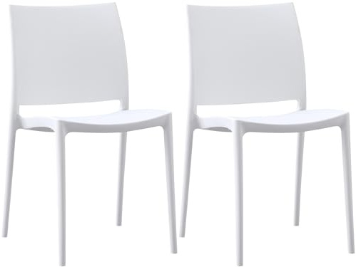 CLP Set 2 sedie da giardino Meton impilabili e resistenti alle intemperie, sedie con braccioli UV resistenti, in plastica fino a 150 kg Colore:bianco