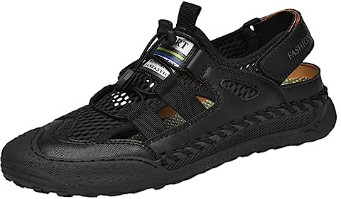 Chaussures 41 pour homme - Pour l'extérieur, l'été, la marche, la plage, la randonnée, la pêche, les pieds nus - Sandales en cuir pour homme Alias Tech, Z1 noir., 42 EU Large