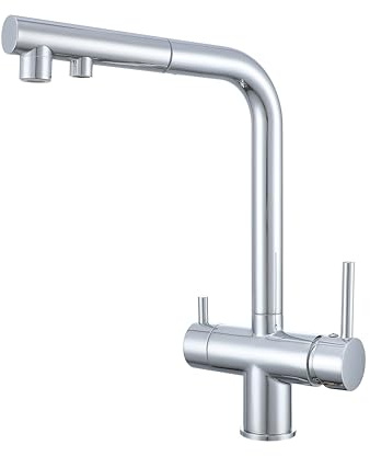 Grifo Cocina Osmosis 3 Vías Extraíble, Grifo Cocina con Osmosis Integrado, Ducha Extraíble, Caño Giratorio 360°, Cromado