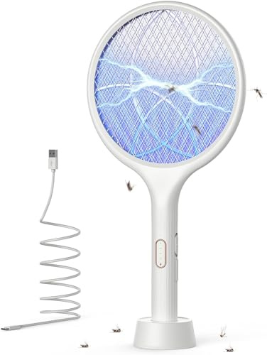 Mf ArtShop Racchetta Zanzare Elettrica 4000V con USB Ricaricabile e LED 2 in 1, Protezione Maglia a 3 Strati, Adatto per Casa, Giardino, Campeggio, Interni ed Esterni, 400mAh (1)