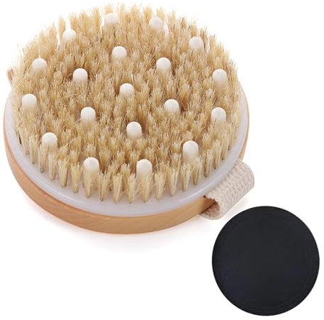 BENIFILE Dry Brushing Körperbürste, Runde Bambus-Körperbürste für Lymphdrainage & Cellulite, Badebürste mit Naturborsten, Peeling-Körperbürste zur Stimulierung der Durchblutung (Braun1)