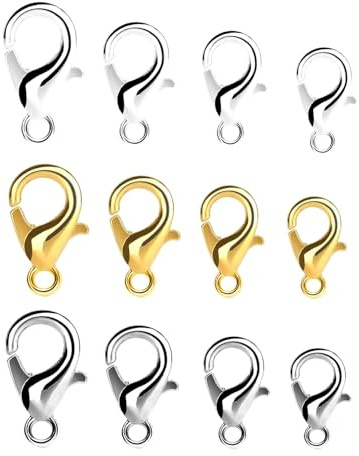Chiusura a moschettone, piccolo set da 300 pezzi, argento oro, 10 mm, 12 mm, 14 mm, 16 mm, chiusura per gioielli, chiusura a moschettone