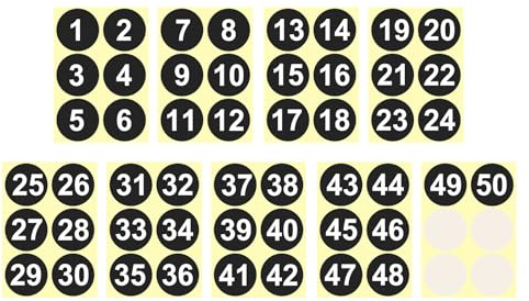 PATIKIL 1 to 50 Number Stickers 4 Inch / 100mm, Consecutive Vinyl Round Labels Self-Adhesive Dot Colored Decals for Inventory Classification Storage Box Organizing, Black