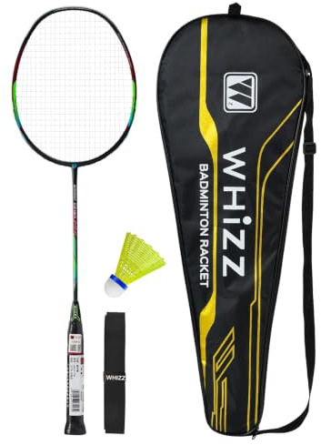 BAIHUALIN WHiZZ Carbon Badminton Schläger Set, Leichter Graphit Badmintonschläger Federball Set für Training, Übung, Freizeit + 1x Federball + 1x Griffband + 1x Tragetasche, Schwarz