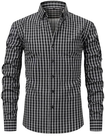 Generisch Camisa a cuadros para hombre Camisa formal para hombre | Slim Fit Manga Larga Camisa de boda antiarrugas con ropa de botón con comodidad elástica Camisa floral para hombre manga larga, Negro