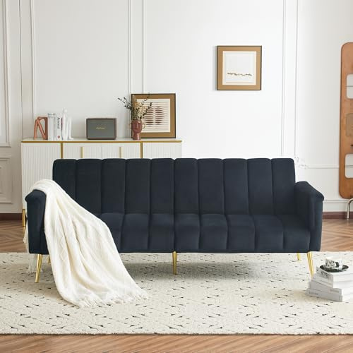 A ALFRESCOOL Sofa mit Schlaffunktion, Sofa 3 Sitzer, Schlafsofa mit Hilfsfüßen, Samtstoff für Wohnzimmer, Schlafzimmer, Heimkino, Gästezimmer (Gark Gray)