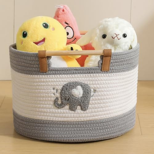 Aufbewahrungskorb aus Baumwollseil, kleiner Elefant, besticktes Muster, Baumwollseil-Körbe zur Aufbewahrung von Kuscheltieren für Kinderzimmer, Babykörbe für Geschenke, leer, geflochtener Korb