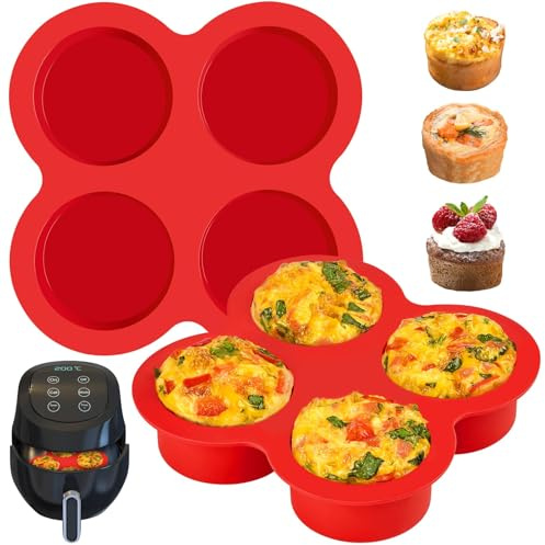 2 Stück Silikon Eierform für Heißluftfritteuse,4er Muffinförmchen Silikon Backform für Airfryer,Muffinform Silikons Antihaft Muffin Backform für Eiermuffins,Cupcakes,Quiche,Pancake,Kuchenform Airfryer