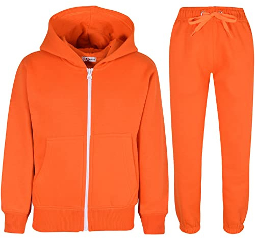 A2Z 4 Kids Survêtement pour filles et garçons en polaire camouflage uni avec haut à capuche et bas de jogging pour enfants âgés de 2 à 13 ans, Orange, 3-4 ans