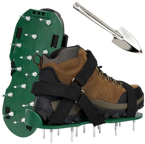 Lawn Aerator Shoes with Stainless Steel Shovel, Grass Spike Shoes with Heavy Duty Dual Straps for Effective Aerating, Universal Size Pre-Assembled Soil Aeration Shoes for Lawns Yard Patio Garden Grass