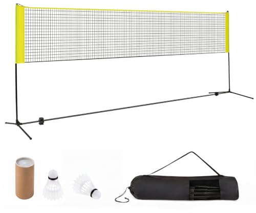 LIFEZEAL Set de Badminton Portable, Filet de Badminton avec Hauteur Réglable 89-115cm, 2 Balles de Badminton, Filet de Sport Pliable avec Sac de Transport