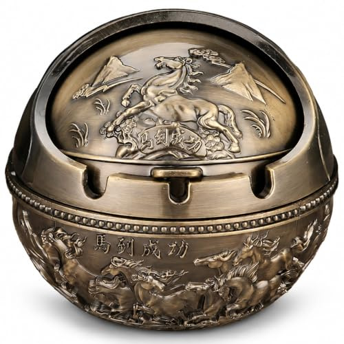 Cendrier drôle, drôle cendrier anti-odeur avec couvercle rotatif petit décor sphérique en alliage de bronze, succès.
