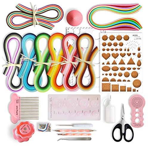 JUYA Quilling papperskit QK13 med 960 remsor och 14 verktyg (rosa verktyg, har bredd 5 mm lim)