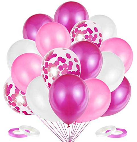JOJOR Palloncini Fucsia Rosa Coriandoli,40 Pezzi Palloncini Elio Prima Comunione Femmina,Palloncini Perlati 12 Pollici per Festa Compleanno Matrimonio Battesimo Prima Comunione Bambina