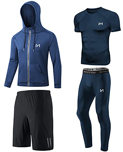 MEETYOO Camiseta Compresion Hombre, Leggings Compresión Camisetas Manga Larga Chaqueta Pantalón Running para Deportiva Fitness Gym