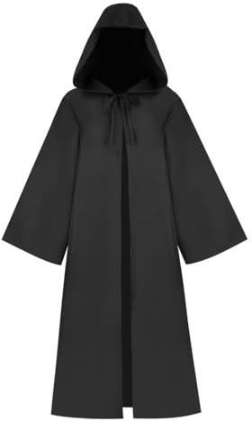 Bichingda Bata con capucha para adulto, capa de Halloween, Navidad, fiesta, cosplay, túnica de vampiro, uniforme con capucha, negro, S