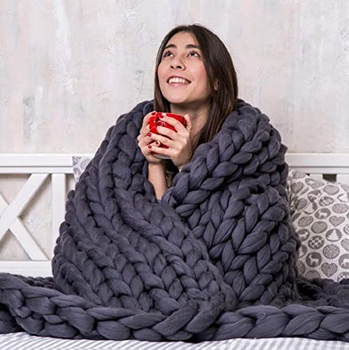 HHZY Grovstickad filt Mjuk Grovstickad Ullgarn Filt Stickat överkast Chunky Stickad Soffa Kasta Pet Stol Yogamatta Matta Heminredning,Gray,100x200cm/39.3x78.7in