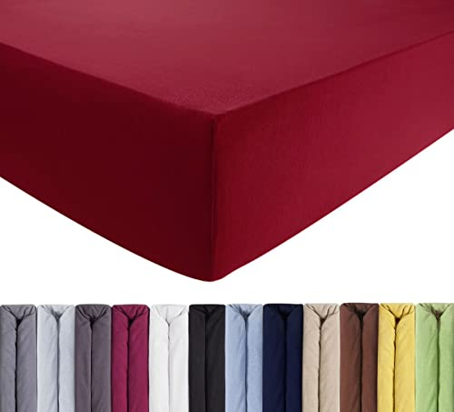 ENTSPANNO Luxus Spannbettlaken 180 x 200 bis 200 x 220 cm - Aus weichem Premium Jersey - Ideal für Wasser- & Boxspringbetten bis 35cm Höhe - Weinrot