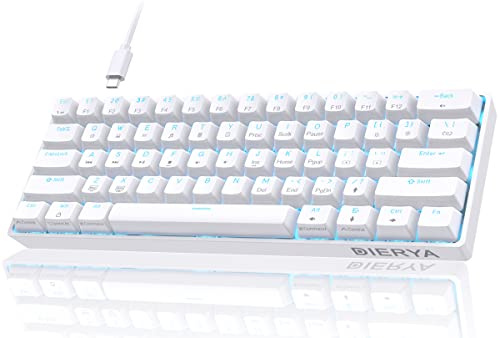 DIERYA 60% Mechanical Keyboard, DK61se Wired Gaming Keyboard with Red Switches, LED Backlit Ultra-Compact 61 Keys Mini Office Keyboard for Windows Laptop PC Gamer TypistïŒWhiteïŒ