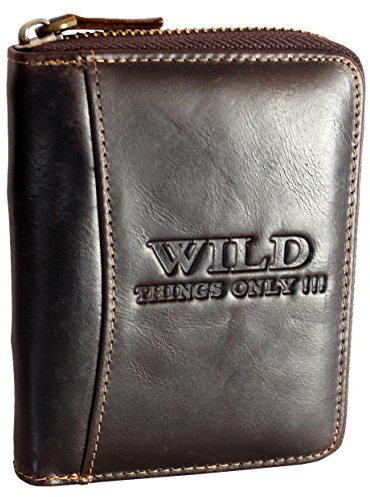 WILD THINGS ONLY !!! Herren Geldbörse aus Echt-Leder mit umlaufendem Reißverschluss & RFID Schutz (Hochformat, Braun)